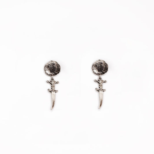 Roman Coin and Dagger Earrrings